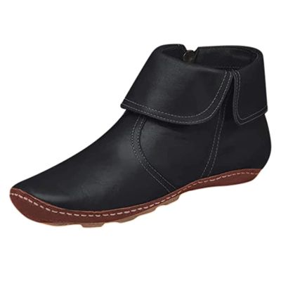 Ankle Boots for Women Fashion Arch Support Boots Side Zipper Vintage Leather Damping Shoes Flat Heel Booties