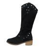 Women Western Cowboy Cowgirl Boots Mid Calf Pull-Up Round Toe Chunky Block Mid Heel Zipper Suede Dress Shoes view 1