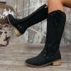 Women Western Cowboy Cowgirl Boots Mid Calf Pull-Up Round Toe Chunky Block Mid Heel Zipper Suede Dress Shoes view 4