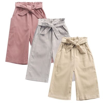 Toddler Baby Girls Wide Leg Cropped Pull-On Pants Infant Girls Solid Bowknot Palazzo Pants with Big (Pink, 18-24 Months)