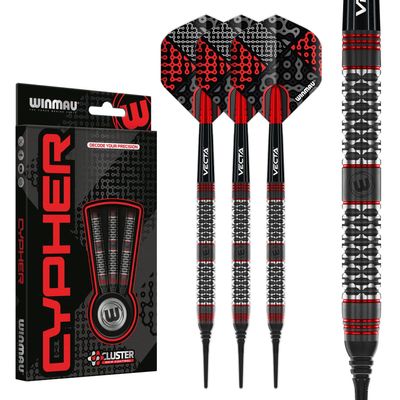 Winmau Darts Cypher 18g Barrel / 20g Full Weight Soft Tip 90% Tungsten Darts Set with Dart Flights and Dart Shafts (Stems)