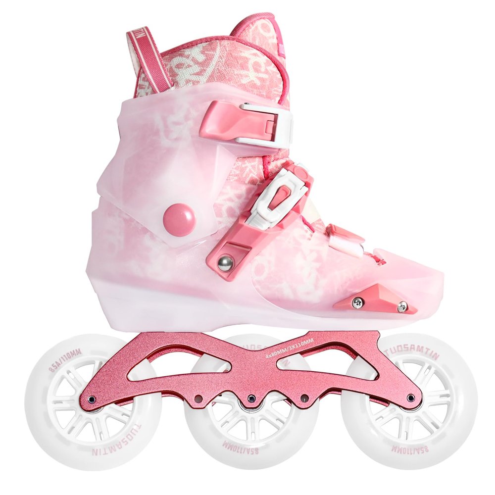 TUOSAMTIN Inline Skates for Women Adult and Girls, Adjustable Outdoor Inline Skates with 3 110MM Wheels (L(4-7US))