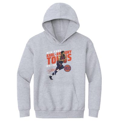 500 LEVEL Karl-Anthony Towns New York Knicks Youth Hoodie Sweatshirt - Karl-Anthony Towns New York Knicks Slant WHT (Gray, Medium)