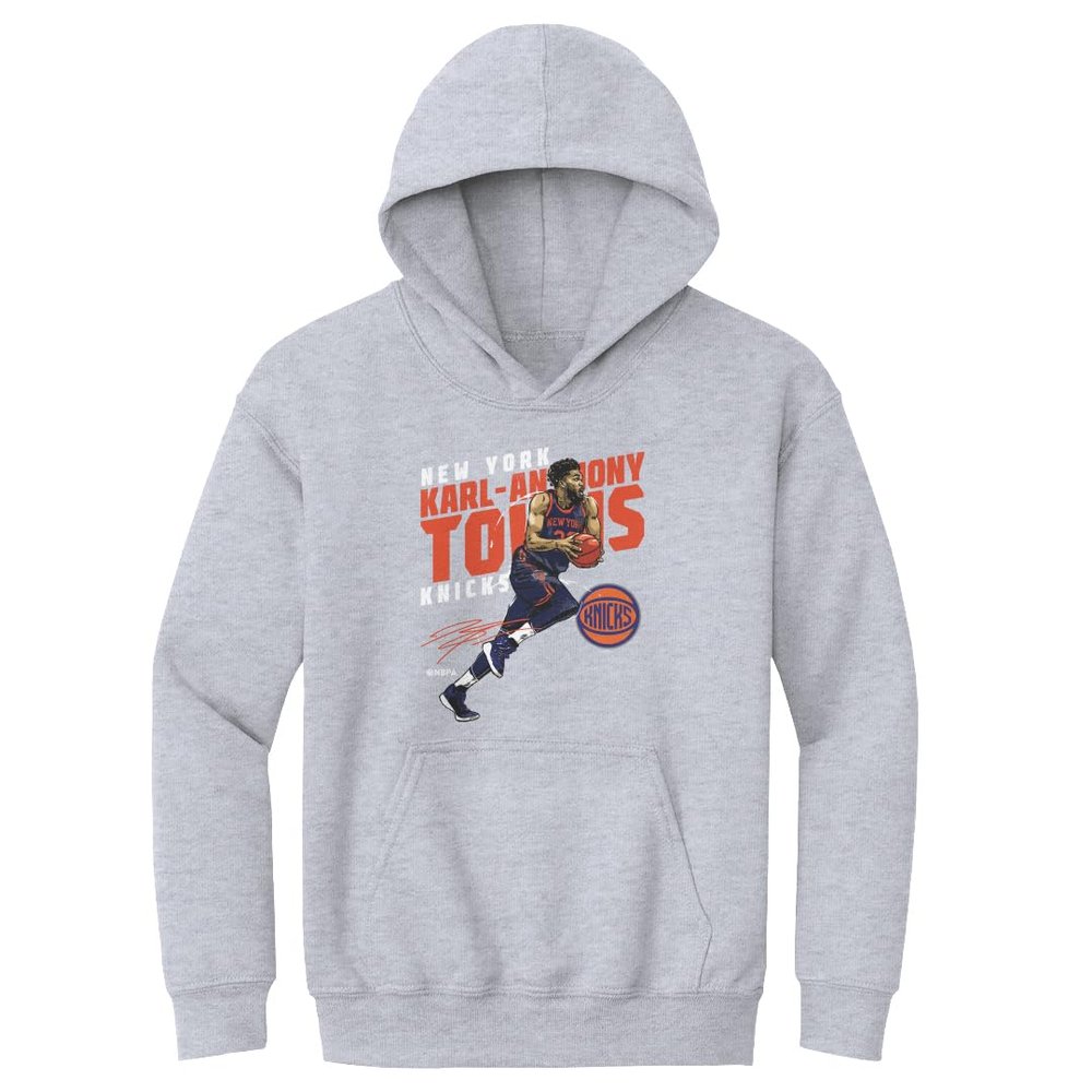 500 LEVEL Karl-Anthony Towns New York Knicks Youth Hoodie Sweatshirt - Karl-Anthony Towns New York Knicks Slant WHT (Gray, Medium)