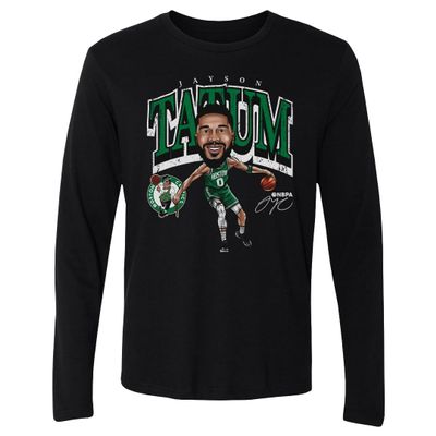 500 LEVEL Jayson Tatum Boston Celtics Long Sleeve Shirt - Jayson Tatum Boston Celtics Cartoon WHT (Black, XX-Large)