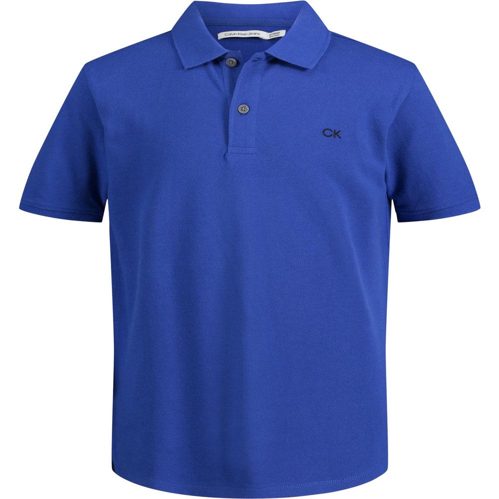 Calvin Klein Boys' Short Sleeve Micro Pique Solid Polo, Button Closure, Soft & Comfortable, Surf The Web, 8