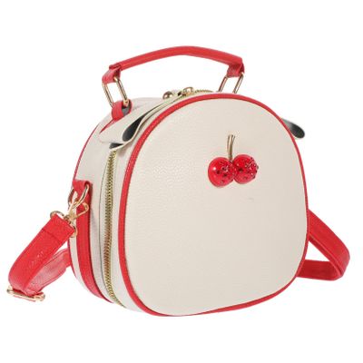 ANDRESLAD 1pc Pu Leather Cherry Decor Crossbody Bag for Girls Summer Casual Handbag Beige and Red Stylish Sling Bag for Teens and Women