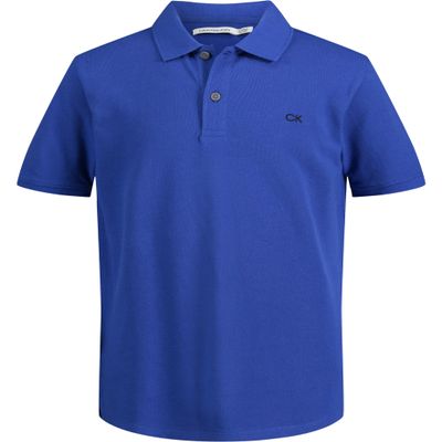 Calvin Klein Boys' Short Sleeve Micro Pique Solid Polo, Button Closure, Soft & Comfortable, Surf The Web, 10-12