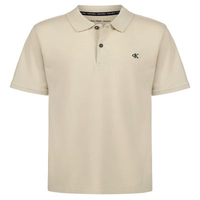 Calvin Klein Boys' Short Sleeve Micro Pique Solid Polo, Button Closure, Soft & Comfortable, Oatmeal, 8