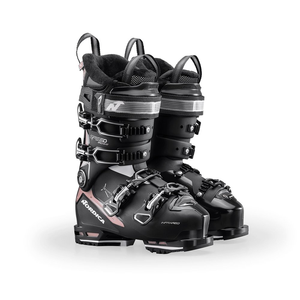NORDICA Women's Speedmachine 3 115 W Insulated Medium Volume Winter Sports All-Terrain Alpine Freeriding Mountain Touring Ski Boots, Gripwalk Soles, Customizable Shell, Black/Rose/White, 25.5