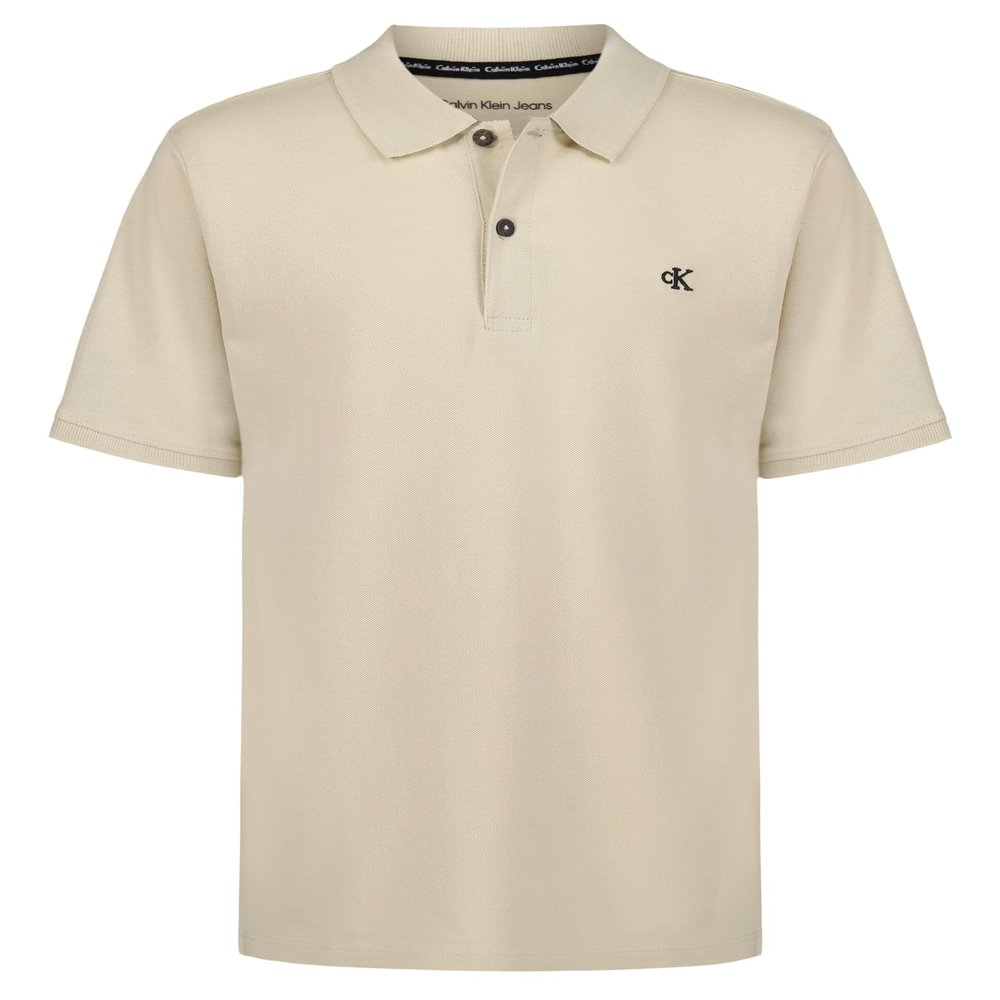 Calvin Klein Boys' Short Sleeve Micro Pique Solid Polo, Button Closure, Soft & Comfortable, Oatmeal, 18-20