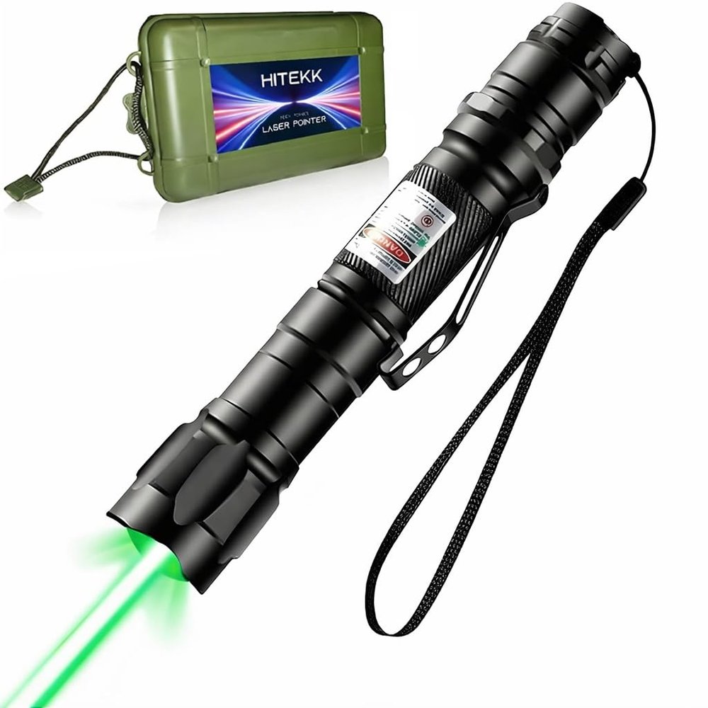 HITEKK High Power Green Laser Pointer | Tactical Long Range Green Laser Pointer | Single Press On/Off Tactical Lazer Pointer | Rechargeable Lazer Pointer and Carrying Case