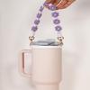 CH.yishi Handmade Stanley Cup Accessories Set Water Bottle Handle Strap, Stanley Cup 40oz & 30oz Tumbler Handle Strap with Daisy Pattern, White-Purple view 3