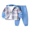 Fdqin Boys Clothing Set 2 Piece Outfits Pants Sets Cute Flannel Plaid Shirt Hoodie Shirt and Casual Sweatpants Blue 5-6Year view 1
