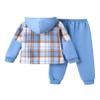 Fdqin Boys Clothing Set 2 Piece Outfits Pants Sets Cute Flannel Plaid Shirt Hoodie Shirt and Casual Sweatpants Blue 5-6Year view 2