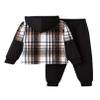 Fdqin Boys Hood Flannel Plaid Top Pants Set Long Sleeve Button Down Plaid Fleece Shacket and Sweatpants Outfits Set Black 11-12Year view 2