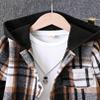 Fdqin Boys Hood Flannel Plaid Top Pants Set Long Sleeve Button Down Plaid Fleece Shacket and Sweatpants Outfits Set Black 11-12Year view 3