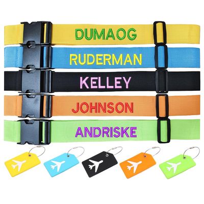 2PC Custom Embroidery Luggage Strap with Your Text/Name,Personalized Luggage Straps with Tag for Suitcases,Adjustable Suitcase Strap Belt for Secure Travel