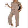 Glamaker Women 2 Piece Loung Set Summer Polo V Neck Top Pant Two Piece Sweatsuit Casual Sweat Suit Loose Matching Outfit(Coffee Grey,X-Large) view 1