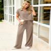 Glamaker Women 2 Piece Loung Set Summer Polo V Neck Top Pant Two Piece Sweatsuit Casual Sweat Suit Loose Matching Outfit(Coffee Grey,X-Large) view 3