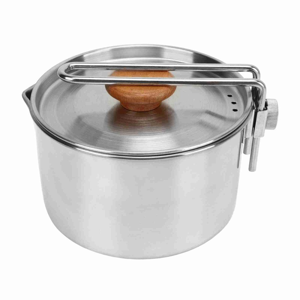 Stainless Steel Portable Camping Kettle with Foldable Handle for Picnic 1L