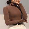 Freaswind Dralon Turtleneck Solid Color Tops for Women Autumn Winter Thickened Thermal Underwear Inner Warm Long-Sleeved Shirt Coffee view 2