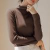 Freaswind Dralon Turtleneck Solid Color Tops for Women Autumn Winter Thickened Thermal Underwear Inner Warm Long-Sleeved Shirt Coffee view 4