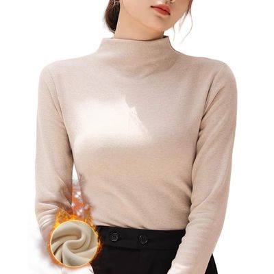 Freaswind Dralon Turtleneck Solid Color Tops for Women Autumn Winter Thickened Thermal Underwear Inner Warm Long-Sleeved Shirt Khaki
