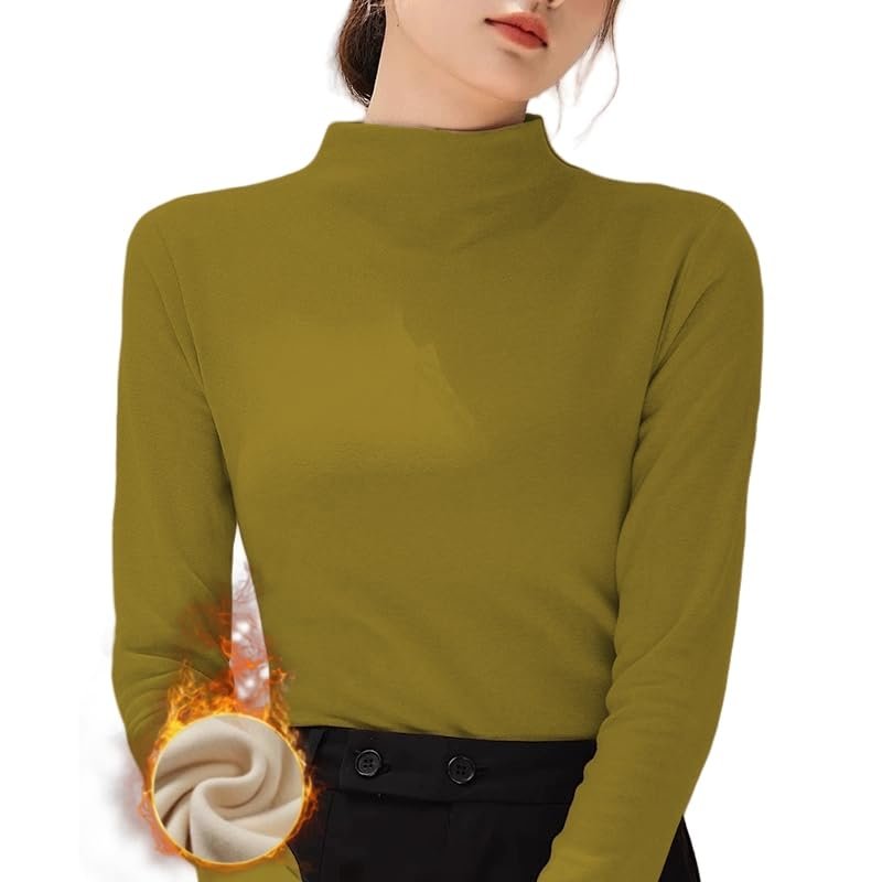 Freaswind Dralon Turtleneck Solid Color Tops for Women Autumn Winter Thickened Thermal Underwear Inner Warm Long-Sleeved Shirt Ginger
