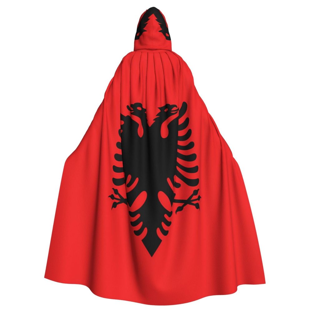 WHJSHOP Halloween Adult Hooded Cape for Parties and Costumes - Easy Care Albanian flag Prints