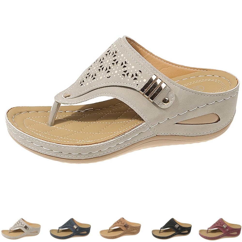 Liggici Avylays Orthopedic Flip-Flops, Breathable Mesh Hollow Sports Sandals, Wedge Sandals for Women (Grey, US:8/EU:40)