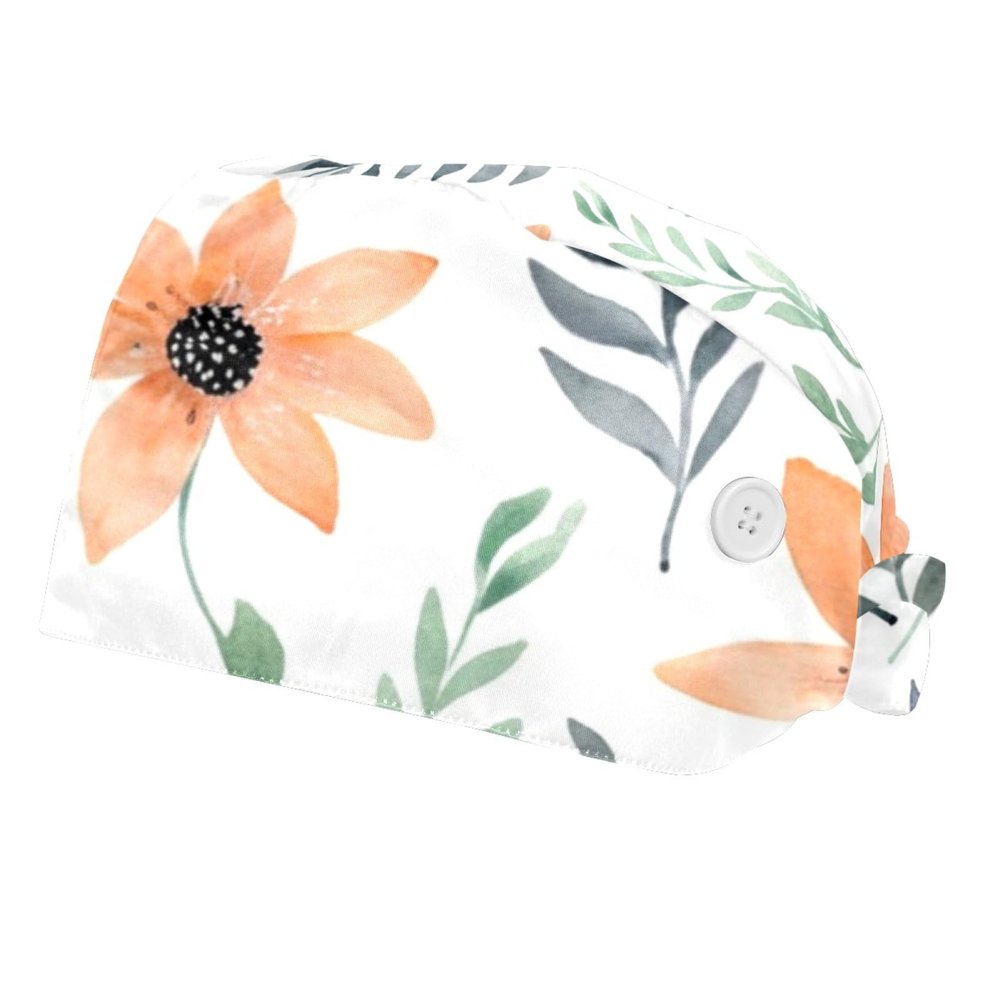 2 Pieces Scrub Caps Women Men's Scrub Cap Nursing Hats for Women for Hospital Leaves Herb Multicoloured