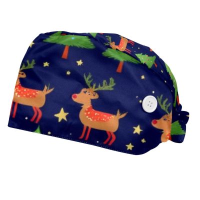 2 Pieces Scrub Caps Women Scrub Cap Men Surgical Scrub Cap for Beauty Salon Christmas Reindeers Multicoloured