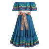ABEHIK Mexican Dress for Girls Embroidered Traditional Folklorico Drape Dress with Belt Summer Off Shoulder Vestidos Rainbow Ruffle Cinco de Mayo Fiesta Birthday Party Dresses Blue 6-7 Y view 4
