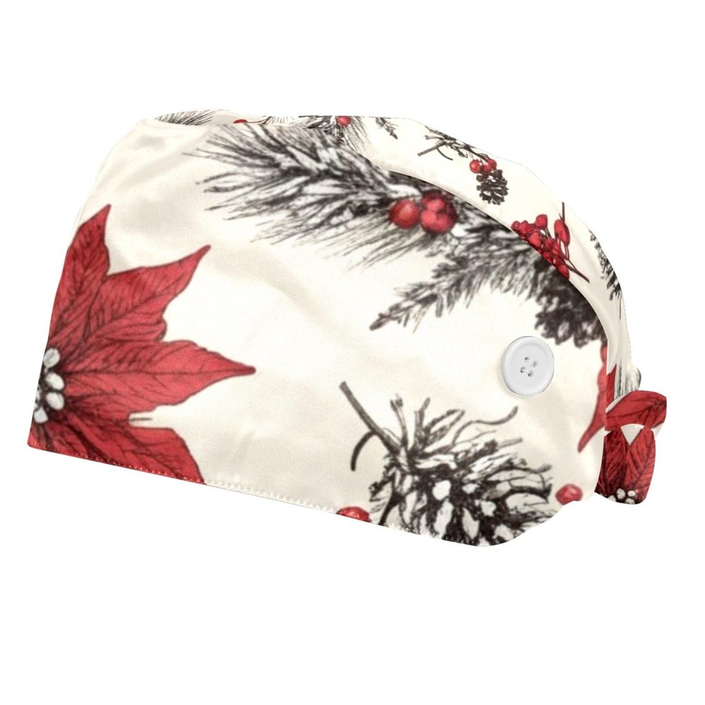 2 Pieces Scrub Caps Women Scrub Cap Surgical Bouffant Caps for Women for The Surgeon Pinecone Flowers Multicoloured