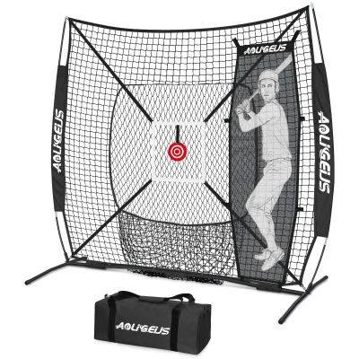AOLIGEIJS 6'X6' Baseball Softball Practice Net,Pitching Net,Batting Net,with Bonus Strike Zone,Target and Bow Frame,for Hitting,Pitching,Catching