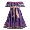 ABEHIK Mexican Dress for Girls Embroidered Traditional Folklorico Drape Dress with Belt Summer Off Shoulder Vestidos Rainbow Ruffle Cinco de Mayo Fiesta Birthday Party Dresses Purple 6-7 Y view 1