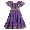 ABEHIK Mexican Dress for Girls Embroidered Traditional Folklorico Drape Dress with Belt Summer Off Shoulder Vestidos Rainbow Ruffle Cinco de Mayo Fiesta Birthday Party Dresses Purple 6-7 Y view 2