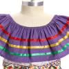 ABEHIK Mexican Dress for Girls Embroidered Traditional Folklorico Drape Dress with Belt Summer Off Shoulder Vestidos Rainbow Ruffle Cinco de Mayo Fiesta Birthday Party Dresses Purple 6-7 Y view 3
