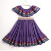 ABEHIK Mexican Dress for Girls Embroidered Traditional Folklorico Drape Dress with Belt Summer Off Shoulder Vestidos Rainbow Ruffle Cinco de Mayo Fiesta Birthday Party Dresses Purple 6-7 Y view 4