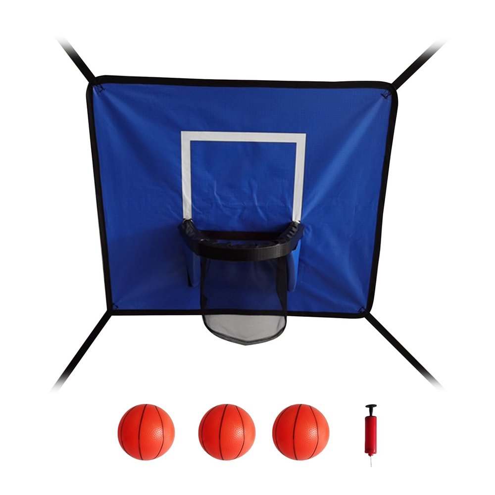 D-GROEE Trampoline Basketball Hoop, Trampoline Basketball Hoop Attachment with 3 Mini Balls and Pump, 2024 New Basketball Hoop for Trampoline, Trampoline Accessory for Dunks Fit Blue