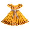 ABEHIK Mexican Dress for Girls Embroidered Traditional Folklorico Drape Dress with Belt Summer Off Shoulder Vestidos Rainbow Ruffle Cinco de Mayo Fiesta Birthday Party Dresses Yellow 5-6 Y view 1