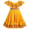 ABEHIK Mexican Dress for Girls Embroidered Traditional Folklorico Drape Dress with Belt Summer Off Shoulder Vestidos Rainbow Ruffle Cinco de Mayo Fiesta Birthday Party Dresses Yellow 5-6 Y view 2