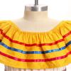 ABEHIK Mexican Dress for Girls Embroidered Traditional Folklorico Drape Dress with Belt Summer Off Shoulder Vestidos Rainbow Ruffle Cinco de Mayo Fiesta Birthday Party Dresses Yellow 5-6 Y view 3