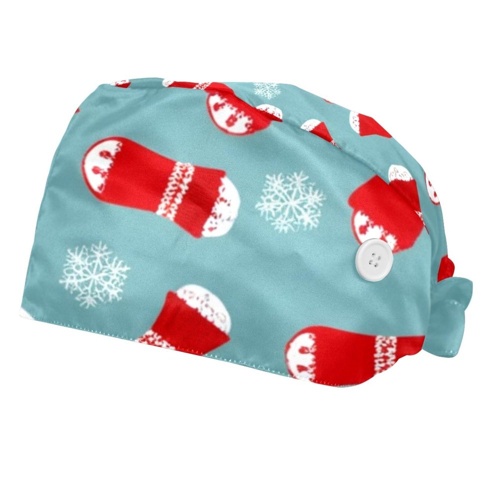2 Pieces Scrub Caps Women Chef Cap Nurse Scrub Cap for Home Christmas Gloves Multicoloured