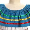 ABEHIK Mexican Dress for Girls Embroidered Traditional Folklorico Drape Dress with Belt Summer Off Shoulder Vestidos Rainbow Ruffle Cinco de Mayo Fiesta Birthday Party Dresses Blue 5-6 Y view 2