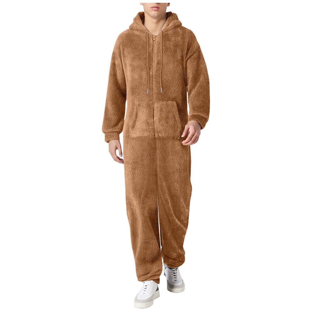 Pajama Adult For Men Relaxed Jumpsuits Pajamas Hooded Homewear Loose Fit Soft Plush Robes Plus Size Zipper Rompers