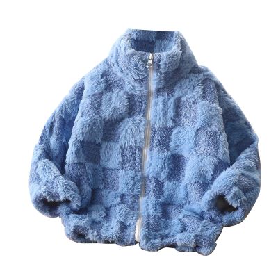 Winter Jackets for Girls Children's Fleece Coat Autumn And Winter Cardigan Thickened Top Zipper Stand (Blue, 5-6 Years)