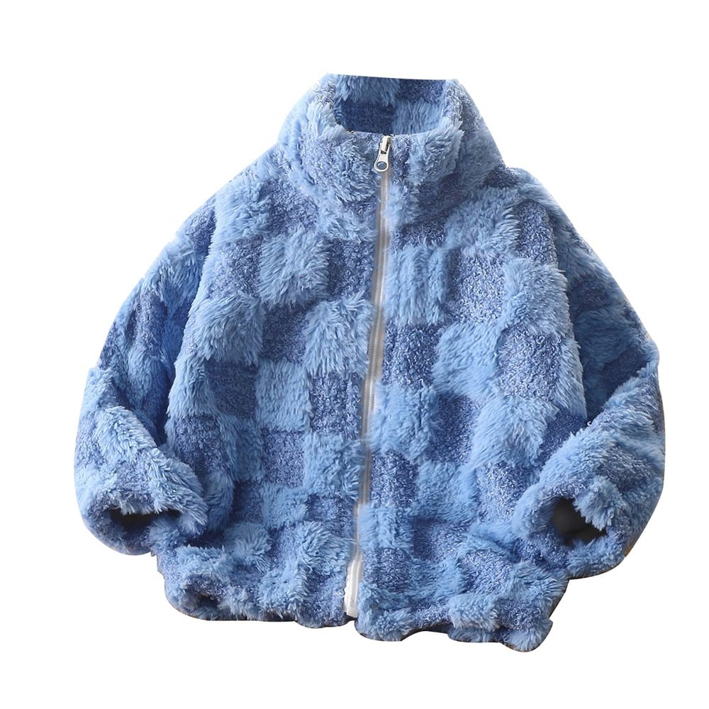Winter Jackets for Girls Children's Fleece Coat Autumn And Winter Cardigan Thickened Top Zipper Stand (Blue, 5-6 Years)