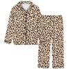 Schbbbta Women Satin Pajamas Set, 2 Pieces Button Down Comfy Sleepwear Long Sleeve Soft Satin Matching Silky Soft Pjs Set, Khaki Leopard, Small view 1